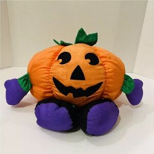 1996 Nylon Halloween Pumpkin Plush Toy Gibson Greetings Polyester Floppy 13"